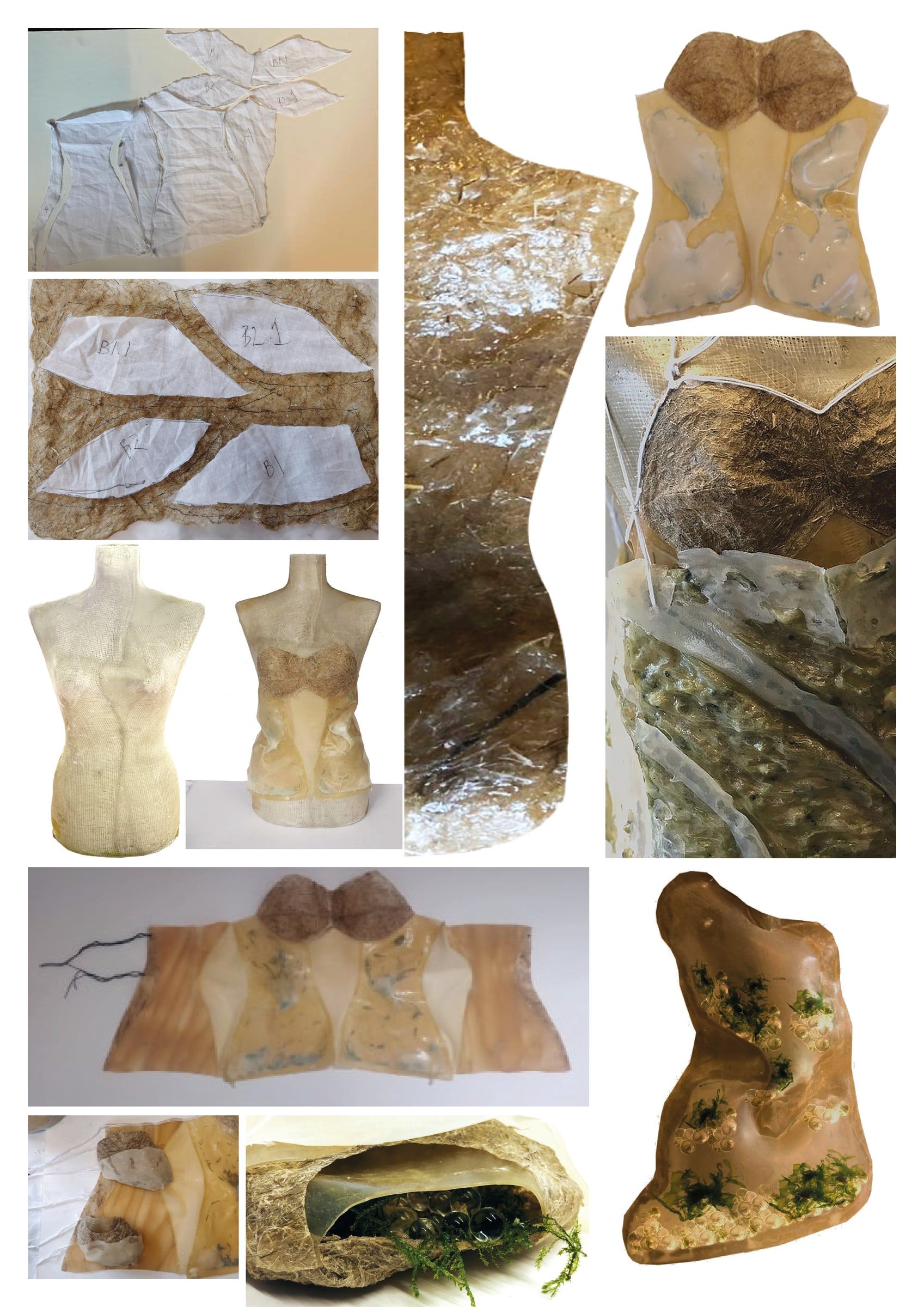 Planche de moulages textiles sur bustes : empreintes du corps
