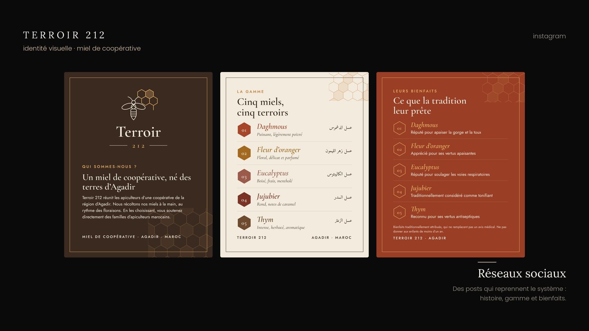Templates Instagram : trois posts qui reprennent le système — histoire, gamme et bienfaits