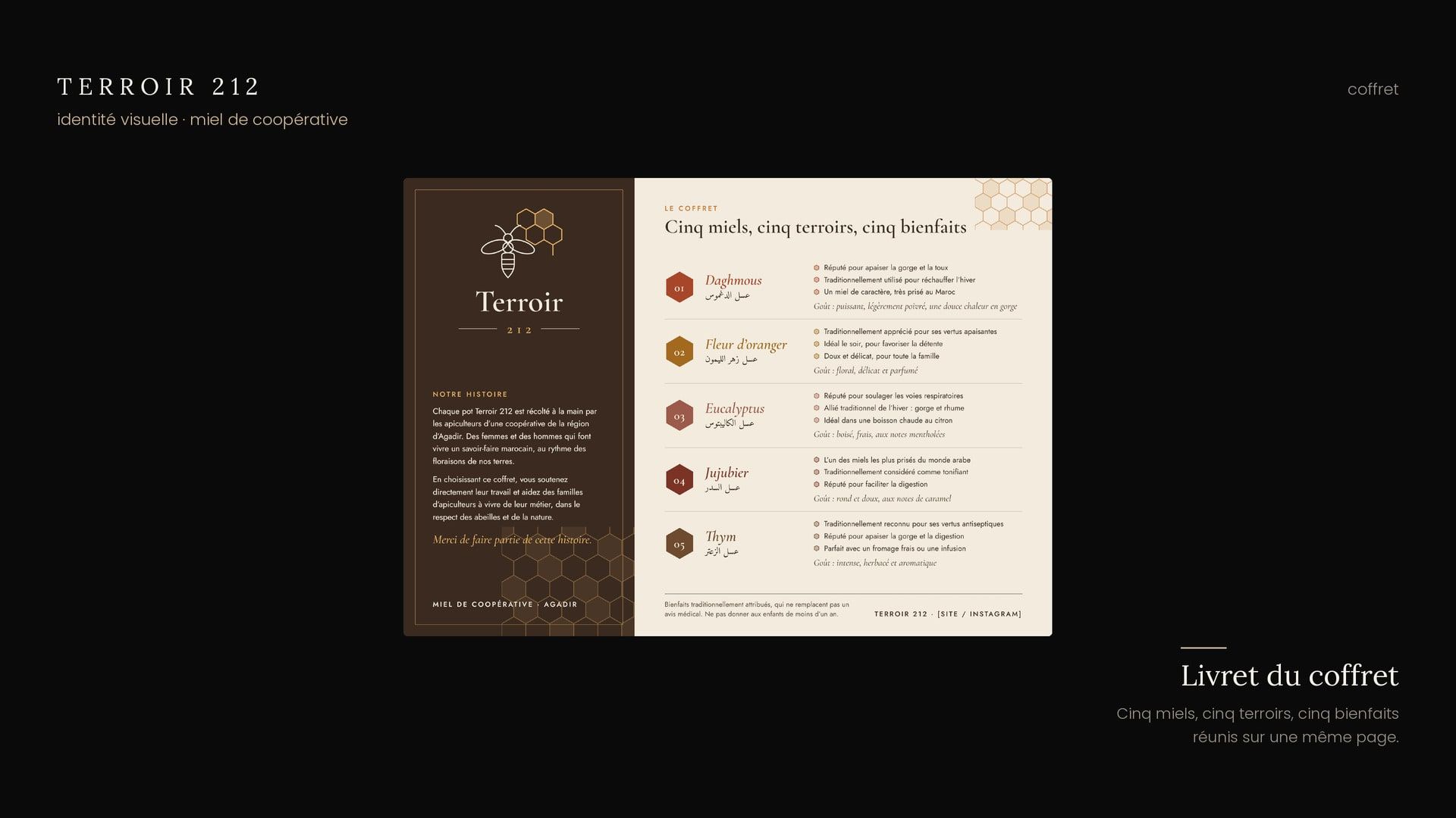 Livret du coffret : cinq miels, cinq terroirs, cinq bienfaits