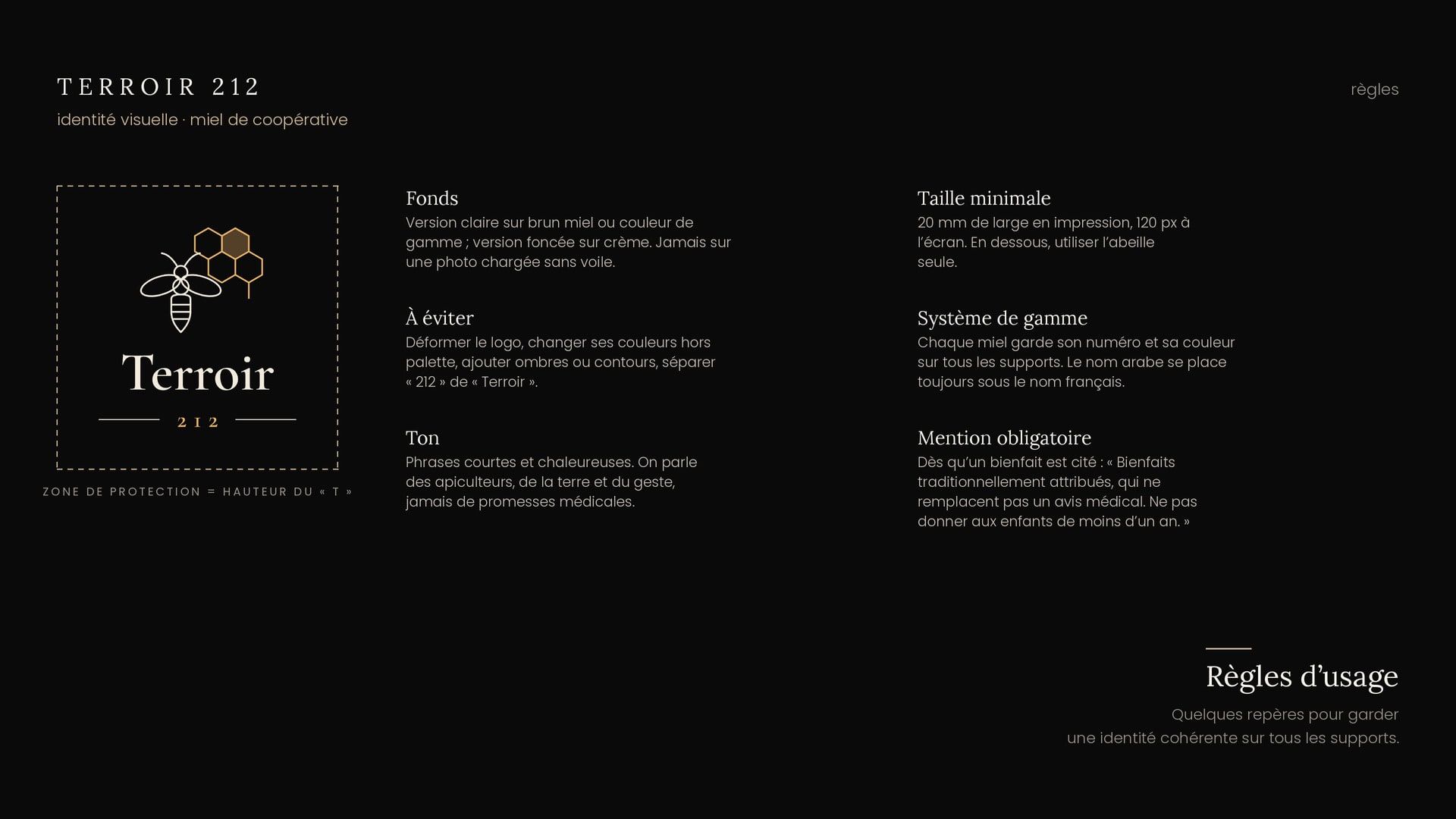 Règles d’usage du logo : fonds, zone de protection, taille minimale, système de gamme, mention obligatoire